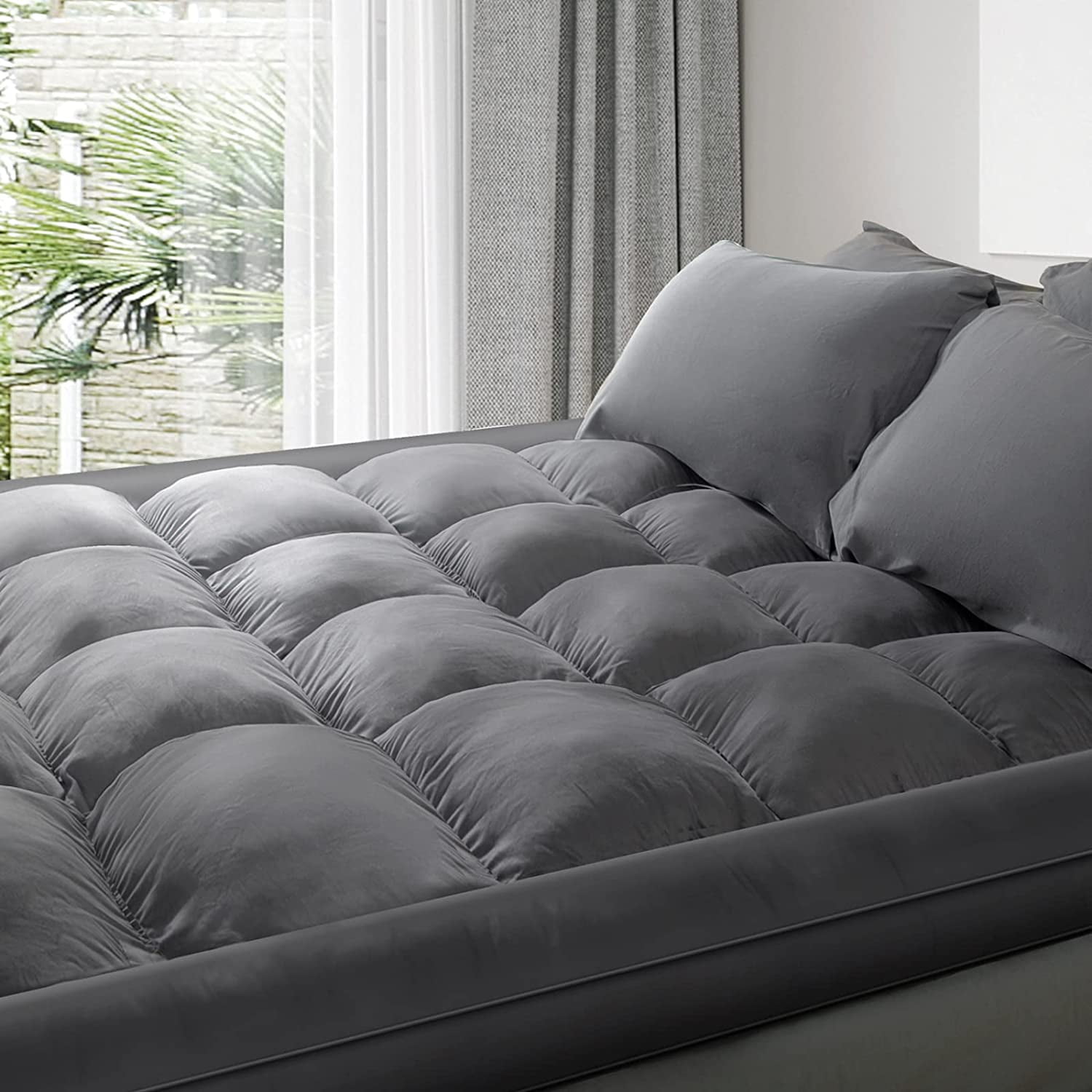 PRO Organic Cotton Queen Cooling Mattress Topper Pillow Top Mattress Topper for Bed with Baffle