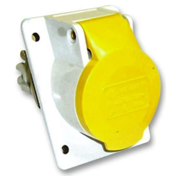 PRO POWER - 16A, 110V, Panel Mount CEE Socket, 2P+E, Yellow, IP44
