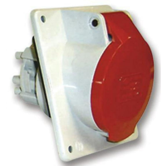 PRO POWER - 32A, 415V, Panel Mount CEE Socket, 3P+N+E, Red, IP44