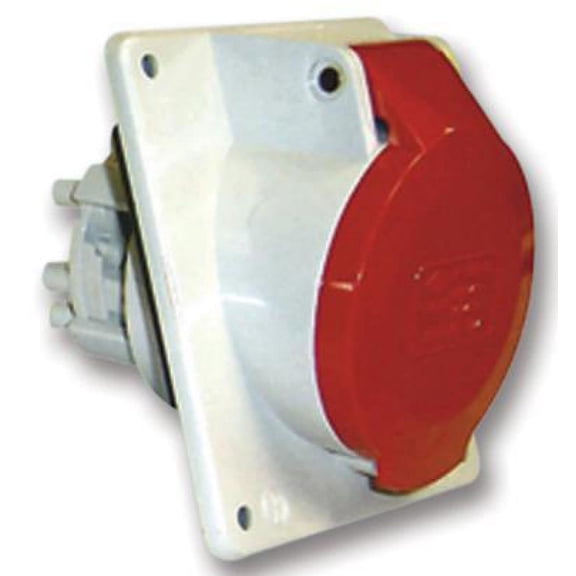 PRO POWER - 32A, 415V, Panel Mount CEE Socket, 3P+N+E, Red, IP44