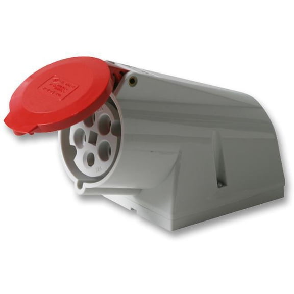 PRO POWER - 32A, 415V, Surface Mount CEE Socket, 3P+N+E, Red, IP44