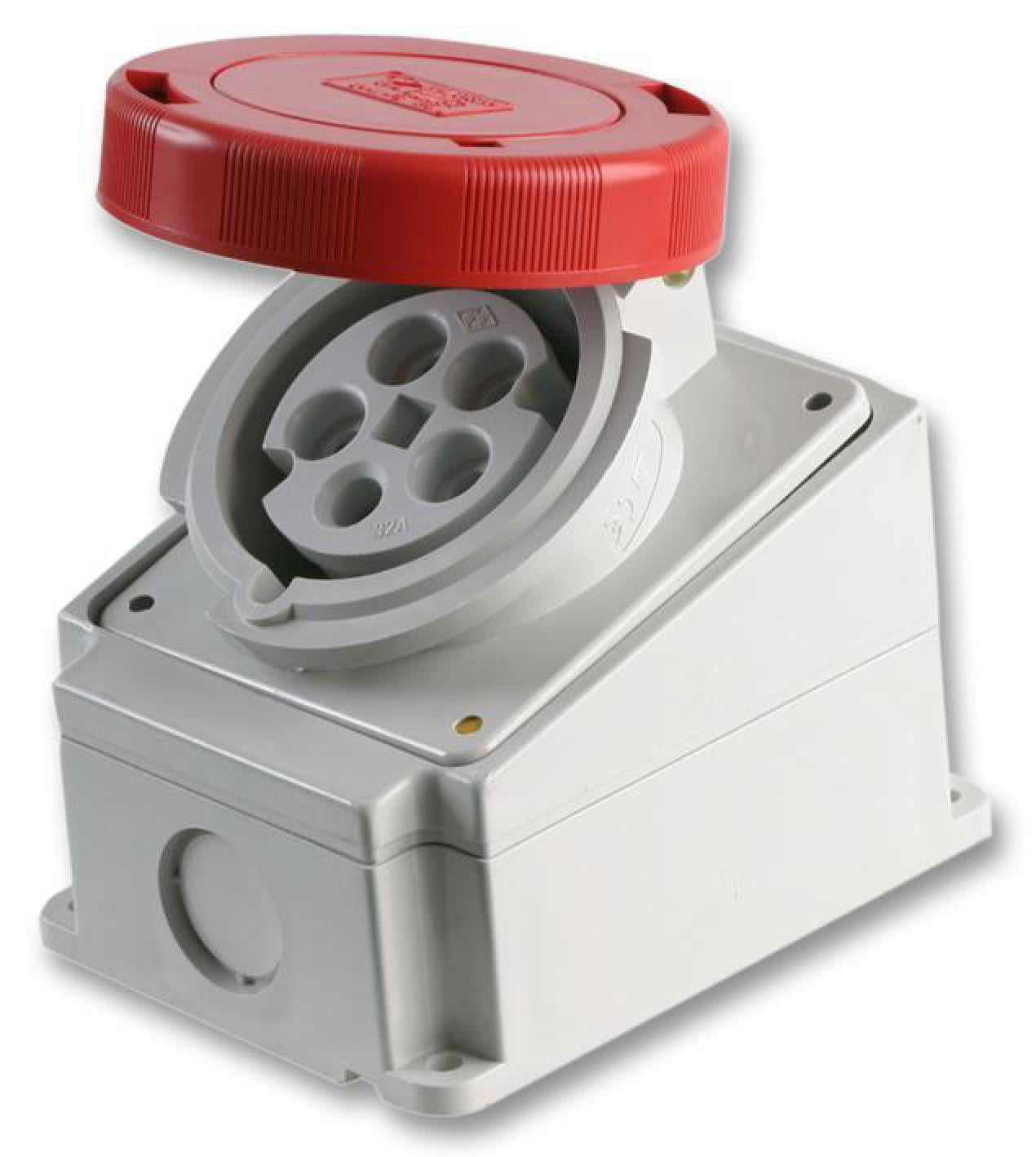 PRO POWER - 32A, 415V, Surface Mount CEE Socket, 3P+N+E, Red, IP67 ...