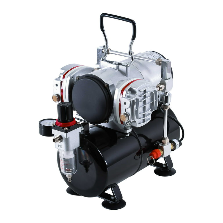 Professional Cool Running Master Airbrush 1/4 HP Twin Cylinder Piston Air Compressor with Extra Large Storage Tank - Model TC-96T High Airflow