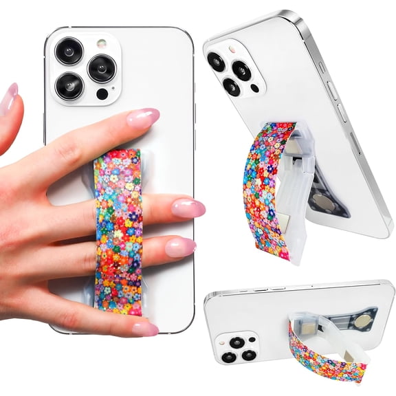 PRO Premium Phone Grip - Silicone Strap - Magnetic Mount and Kickstand for Smartphone and Tablet - Colorful Daisies