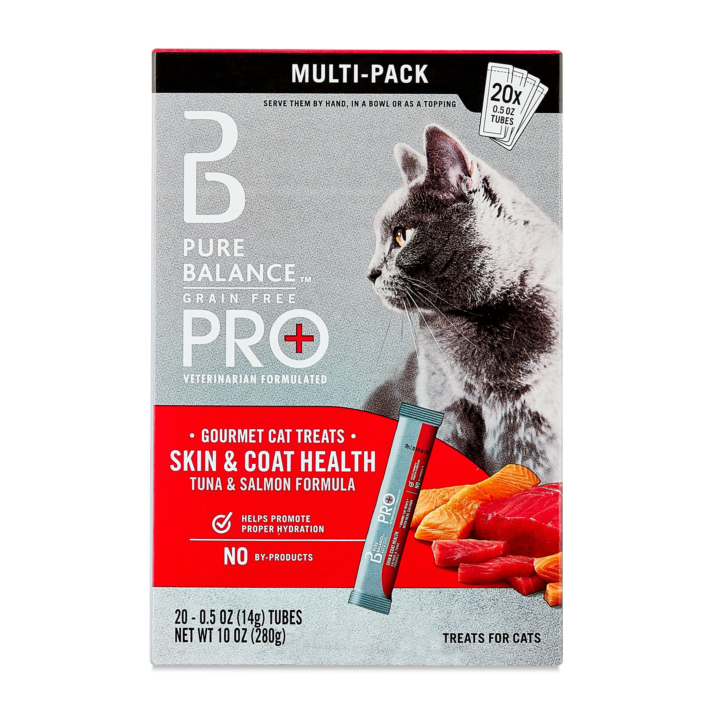Pure Balance Pro+ Grain Free Gourmet Wet Cat Treats, Tuna & Salmon Formula, 0.5 oz Pouches, 20 Count