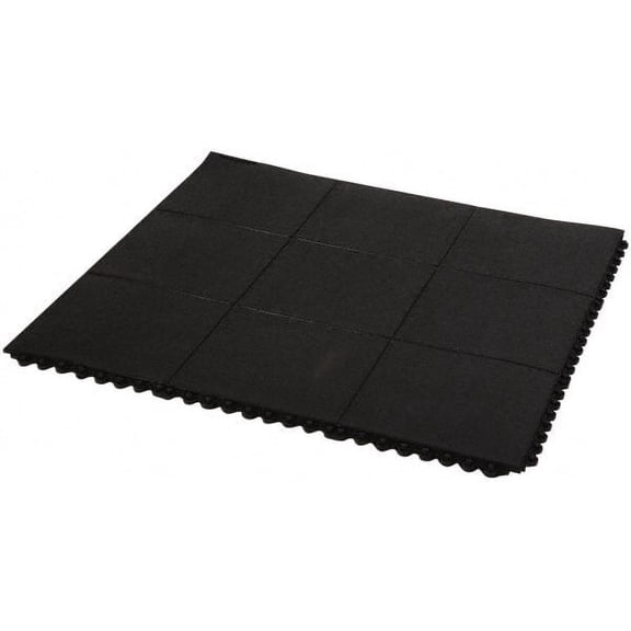 PRO-SAFE 3' Long x 3' Wide x 5/8" Thick, Anti-Fatigue Modular Matting Tiles 2 Interlocking Sides, Black, For Dry & Wet Areas, Series Pro-Safe