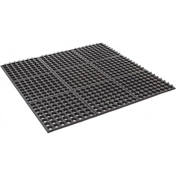 PRO-SAFE 3' Long x 3' Wide x 5/8" Thick, Anti-Fatigue Modular Matting Tiles 2 Interlocking Sides, Black, For Dry & Wet Areas, Series Pro-Safe