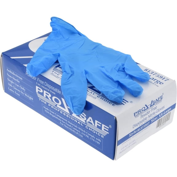 PRO-SAFE 5 mil Industrial Duty Blue Nitrile Industrial Gloves, Powder-Free, Box of 100 (2X-Large)