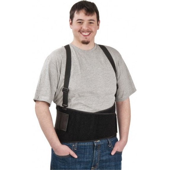 PRO-SAFE Size XL, Hook & Loop, Spandex Belt with Adjustable Shoulder Straps 44 to 48" Waist, 9" Wide, Black