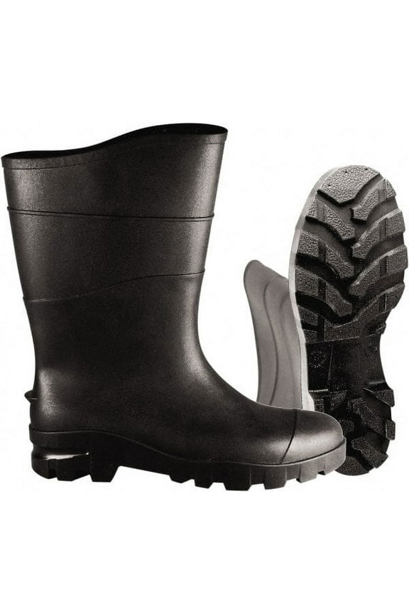 Unisex Size 8 Medium Width Plain Work Boot Black, PVC Upper, 13" High, Non-Slip, Waterproof
