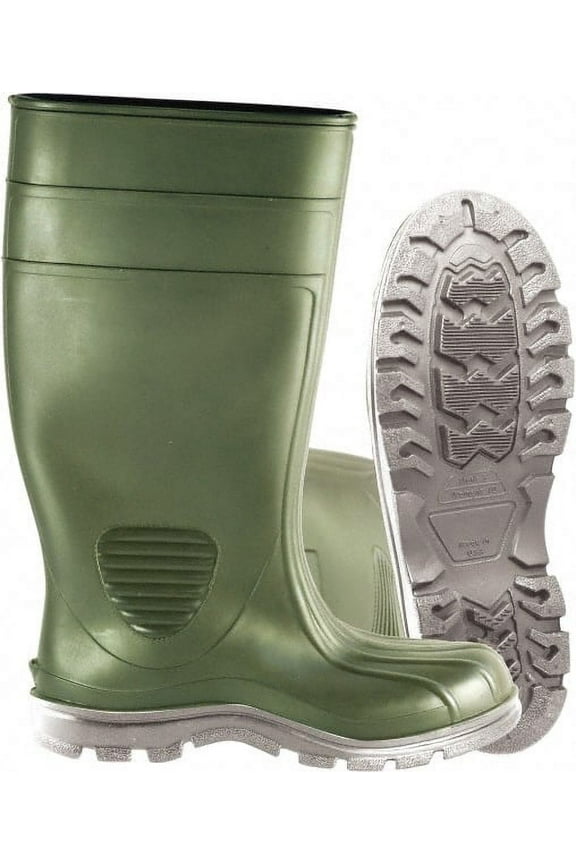 Unisex Size 9 Medium Width Steel Work Boot Green, PVC Blend Upper, 15" High, Non-Slip, Waterproof