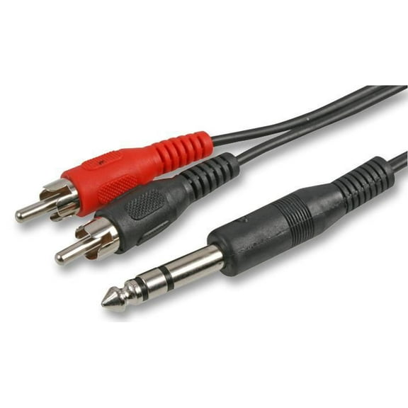 PRO SIGNAL 6.35mm (1/4") Stereo Jack Plug to 2x Phono (RCA) Plugs Lead, 1m Black