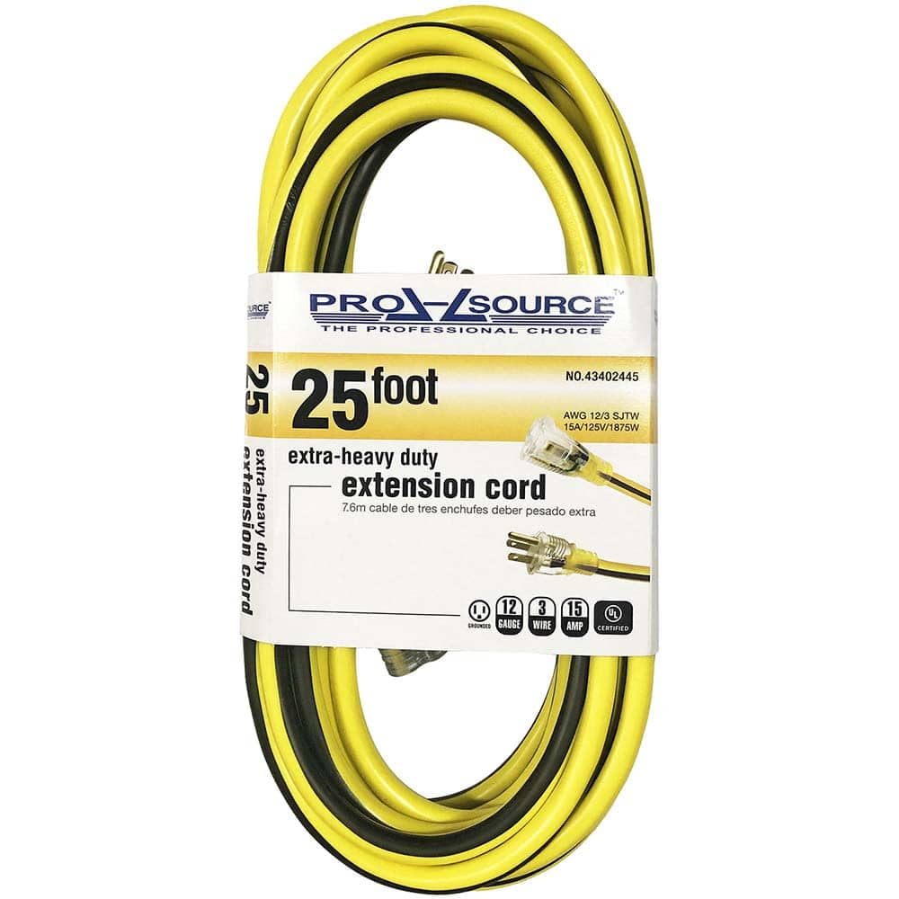 PROSOURCE 25 Foot Outdoor Extra Heavy Duty Extension Cord, AWG 12/3 SJTW, 15 Amps, NEMA 515P