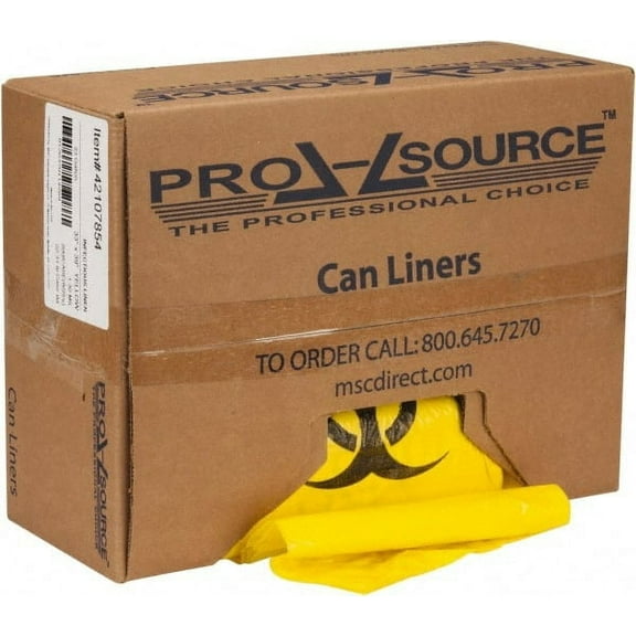 PRO-SOURCE 33 Gal Capacity, Yellow, Hazardous Waste Bag 1.3 mil Thick x 33" Wide x 39" High, Roll