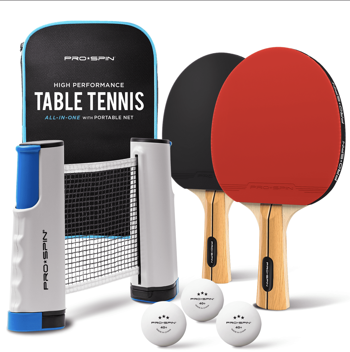 PRO-SPIN All-in-One Portable Ping Pong Set with Retractable Net, High-Performance Ping Pong Paddles, 2-Player Set, Indoor and Outdoor Game