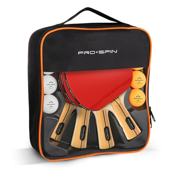 PRO-SPIN Ping Pong Paddles, 4-Player Set, High-Performance Table Tennis Rackets, 3-Star Ping Pong Balls, Compact Storage Case