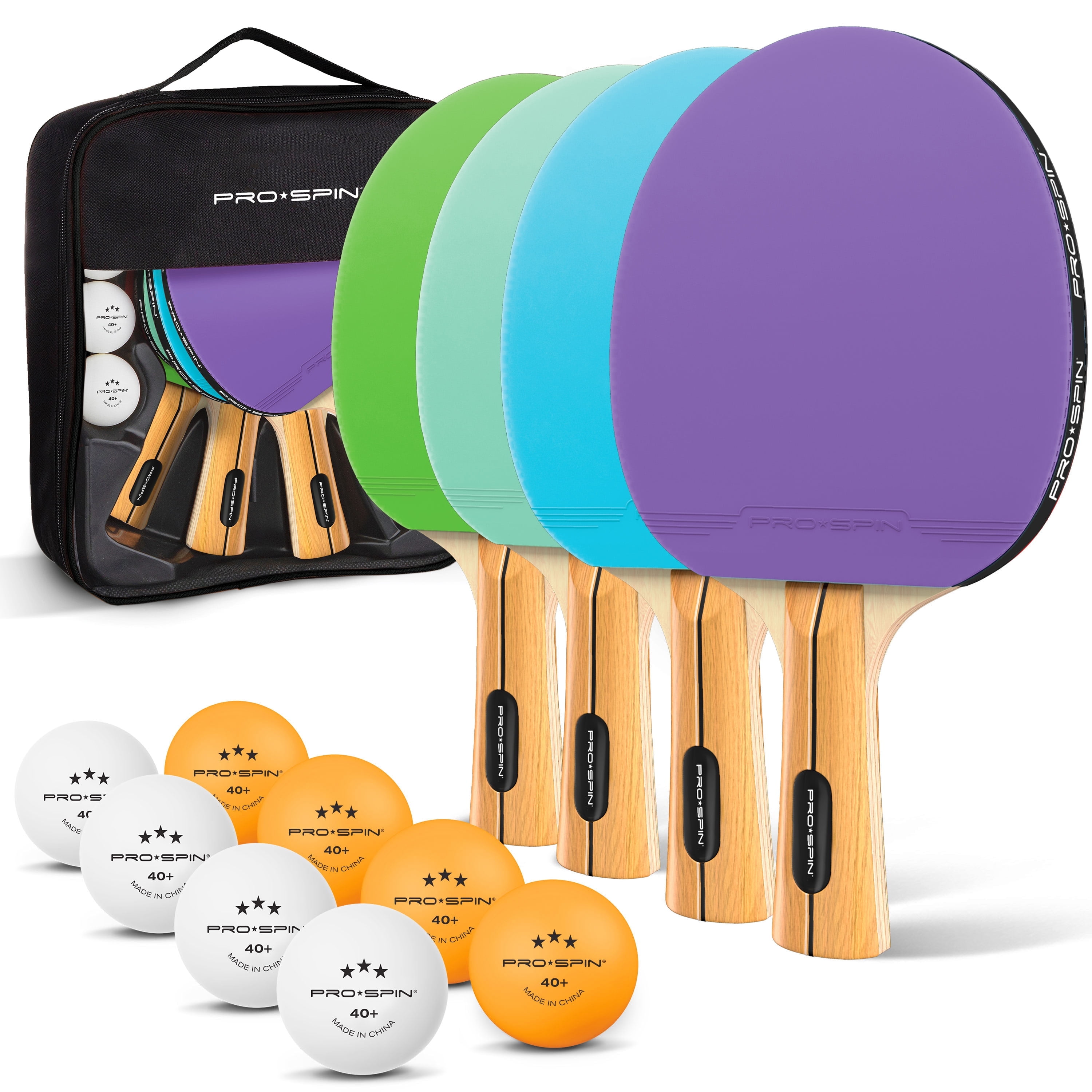 PRO SPIN Ping Pong Paddles - High-Performance Set with Premium Table Tennis Rackets, 3-Star Ping Pong Balls, Compact Storage Case | Professional Quality Ping Pong Paddle Set (4-Player Set)