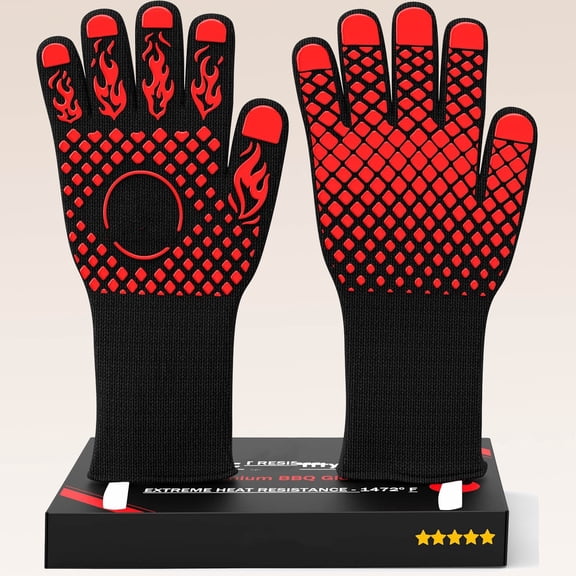 PRO-Series BBQ Gloves - Extreme Heat Resistant | Fireproof/Heatproof Grill Mitts with Silicone Grip for Grilling, Baking, Cooking, Camping & Welding