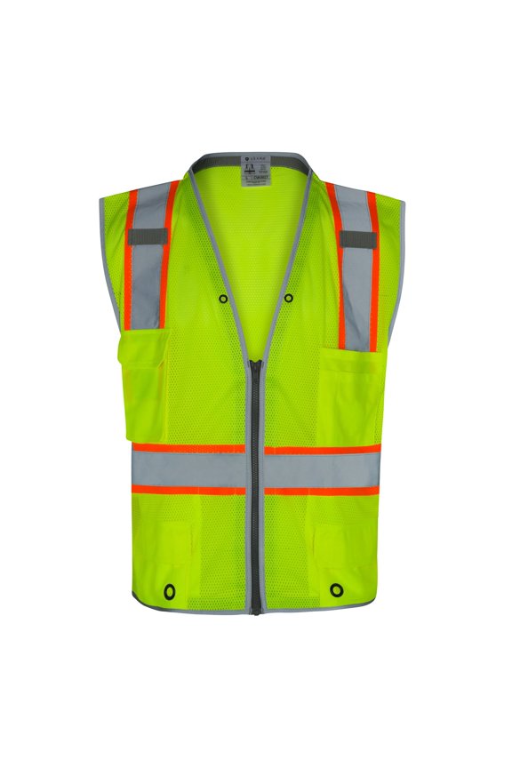 PRO Surveyor ANSI Class 2 with Reflective Trim with 6 Pockets Zipper Vest (LIME)