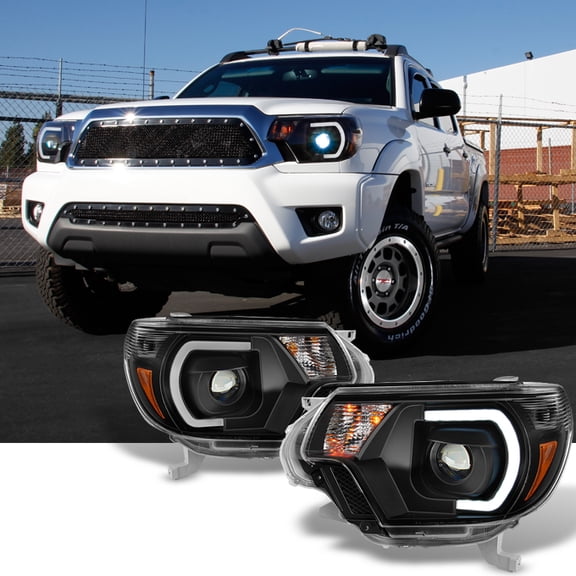 AKKON - For [TRD PRO U-Bar] [Mono-Eye] 2012 2013 2014 2015 Toyota Tacoma LED DRL Projector Black Headlights Pair