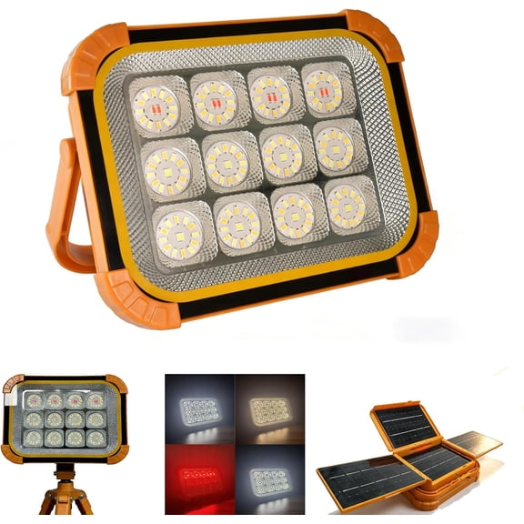PRO Version Solar Rechargeable LED Work Floor Light, 100W 20000LM Stepless Dimmable Lamp Built-in 24000mAh Battery, Portable Emergency Light for Construction & Storm Blackouts