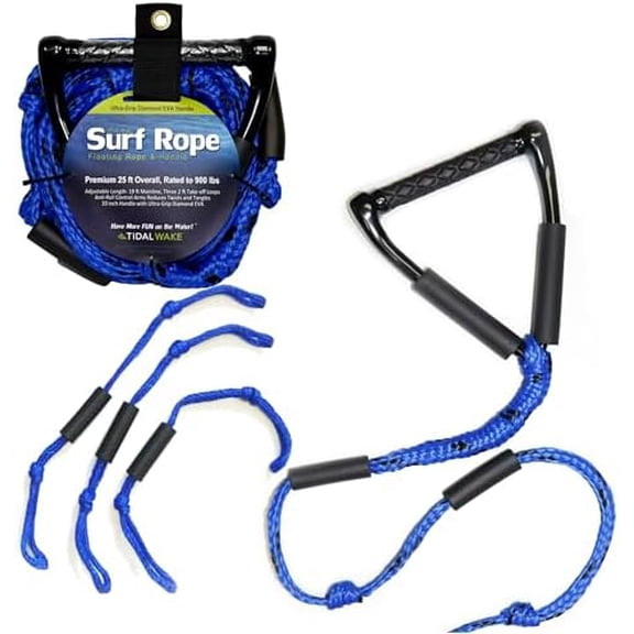 PRO Wakesurf Rope  Floating, Tangle-Free, 19-25 Adjustable Length with 10 Max-Grip Handle  Premium Braided Wake Surf Tow Rope for Wakesurfing, Foiling & Jet Ski (Blue)$$Sport & Recreation Other