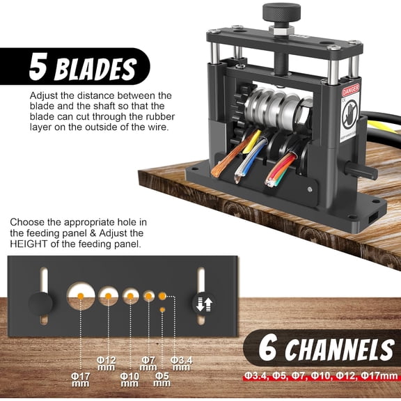 PRO Wire Stripper Machine W / 6 Channels & 5 Carbide Blade, 0.06-0.65'' Upgraded & Aluminum Frame Drill Powered Wire Cable Stripper, Efficient recycling of Copper Wire$$