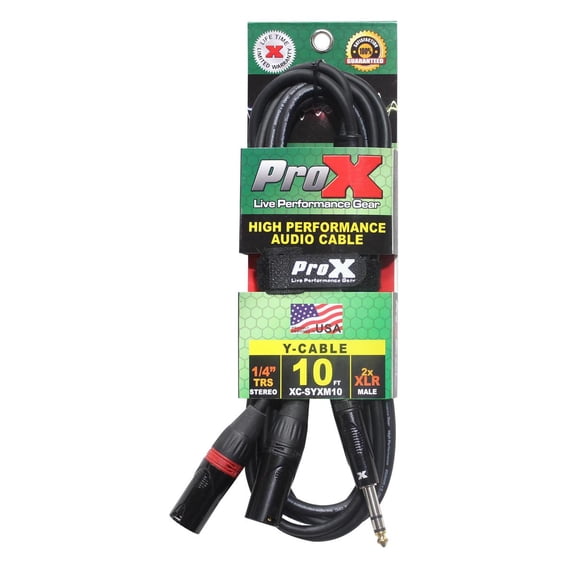 ProX XC-SYXM10 10' 1/4" TRS-M Stereo to Dual XLR3-M High Performance Y Cable