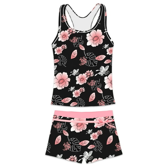 PROALLO Girls Bathing Suits Two-Piece Swimsuit with Boyshorts Vest-Style Tankini(10-11T Butterfly)