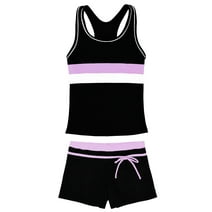 PROALLO Girls Bathing Suits Two-Piece Swimsuit with Boyshorts Vest-Style Tankini(12-13T Black)
