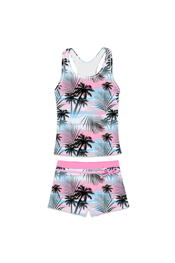 Girls Bathing Suits Two-Piece Swimsuit with Boyshorts Vest-Style Tankini(12-13T Coco)