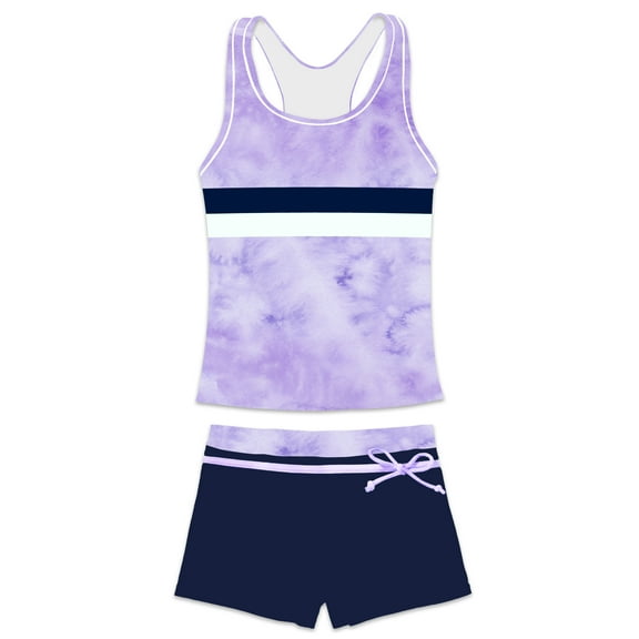 PROALLO Girls Bathing Suits Two-Piece Swimsuit with Boyshorts Vest-Style Tankini(12-13T PurpleB)