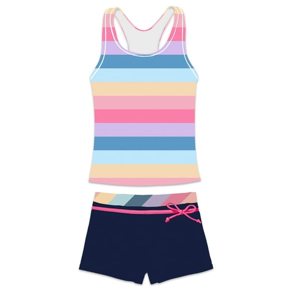 PROALLO Girls Bathing Suits Two-Piece Swimsuit with Boyshorts Vest-Style Tankini(12-13T Rainbow)