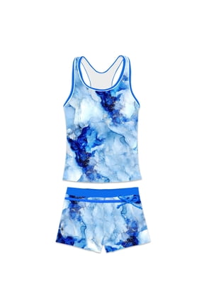 Girls Bathing Suits Two-Piece Swimsuit with Boyshorts Vest-Style Tankini(14-15T Dream Blue)