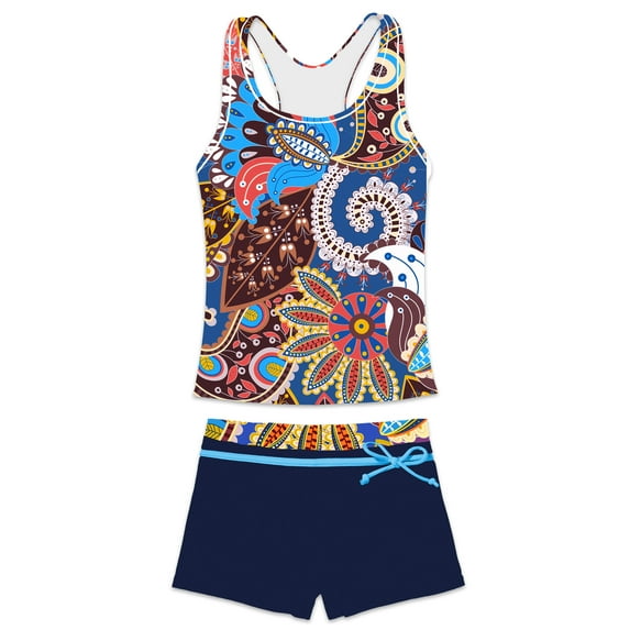 PROALLO Girls Bathing Suits Two-Piece Swimsuit with Boyshorts Vest-Style Tankini(14-15T Nation)