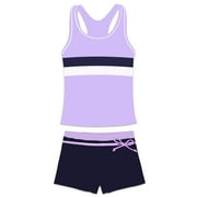 PROALLO Girls Bathing Suits Two-Piece Swimsuit with Boyshorts Vest-Style Tankini(14-15T Purple)
