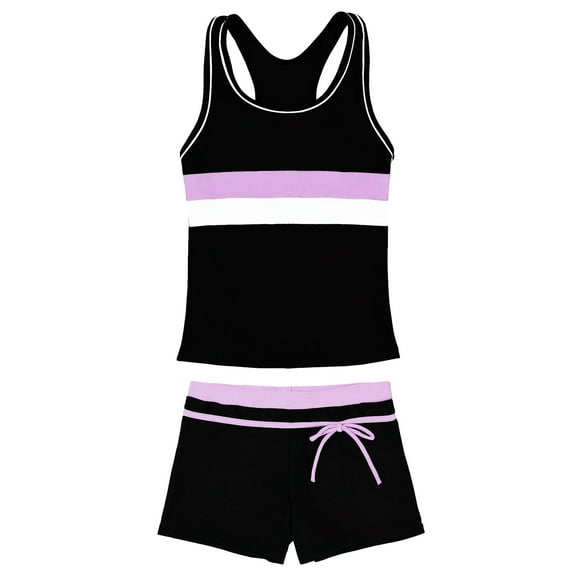 PROALLO Girls Bathing Suits Two-Piece Swimsuit with Boyshorts Vest-Style Tankini(5-6T Black)