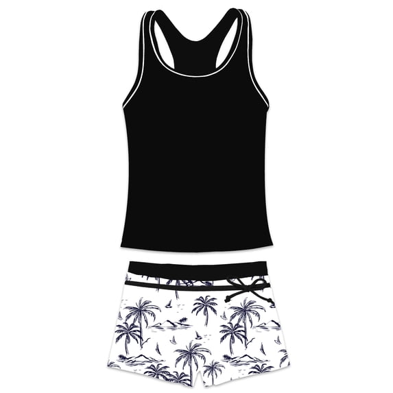 PROALLO Girls Bathing Suits Two-Piece Swimsuit with Boyshorts Vest-Style Tankini(8-9T White Black)