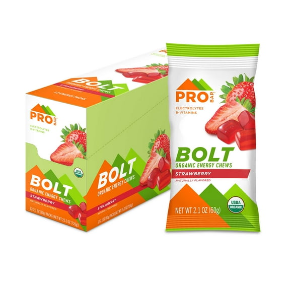 PROBAR - BOLT Energy Chews, Strawberry, Non-GMO, GF, Organic Gummies with B-Vitamins (12 Count)