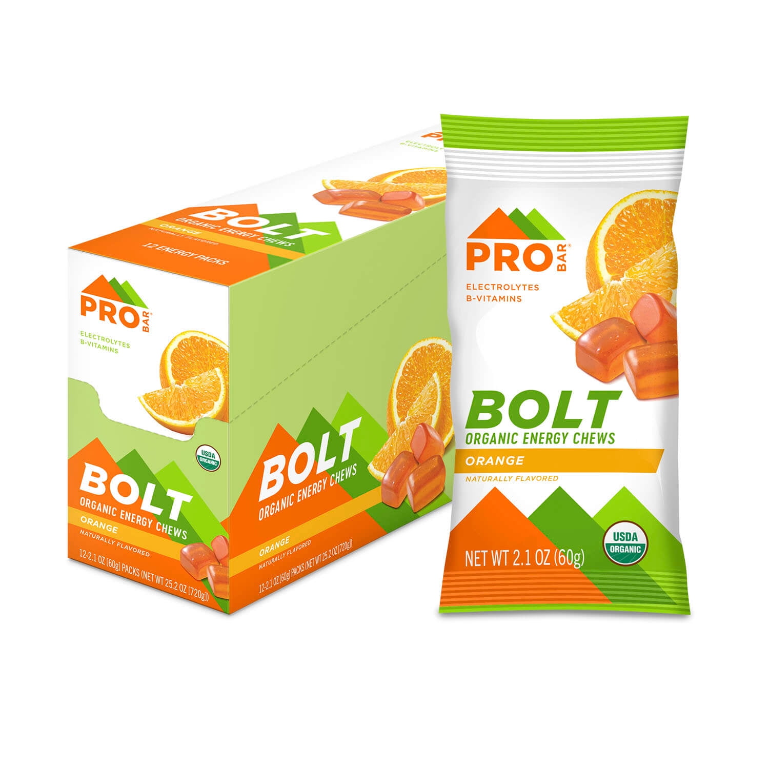 PROBAR - BOLT Organic Energy Chews, Orange, Non-GMO, Gluten-Free, USDA Certified Organic, Healthy, Natural Energy, Fast Fuel Gummies with Vitamins B & C (12 Count)