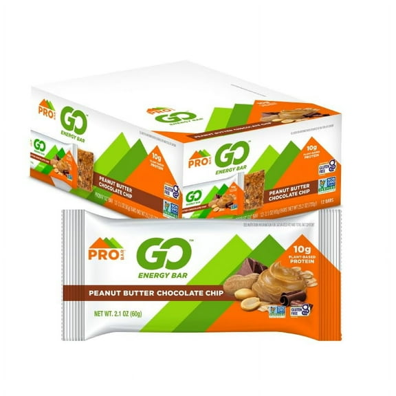 PROBAR - GO Energy Bars - Peanut Butter Chocolate Chip - Gluten-Free, Non-GMO, Whole Food Ingredient Snack Bars - 12 Pack