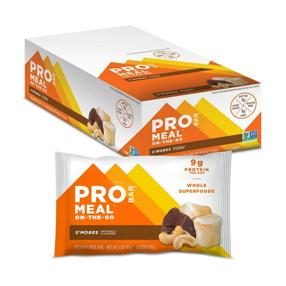 PROBAR - MEAL Bar, S'mores - Natural Energy, Non-GMO, Gluten-Free, Plant-Based Protein, 12 Count