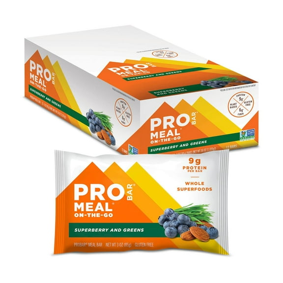 PROBAR - MEAL Bar, Superberry and Greens - Natural Energy, Non-GMO, Gluten-Free, Plant-Based Protein, 12 Count