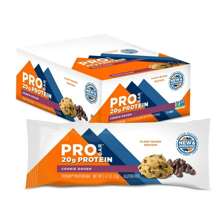 PROBAR - PROTEIN Bar, Cookie Dough, 20g Plant-Based Protein, 12 Count