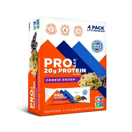 PROBAR - Protein Bar, Cookie Dough, 20g Plant-Based Protein, 4 Count