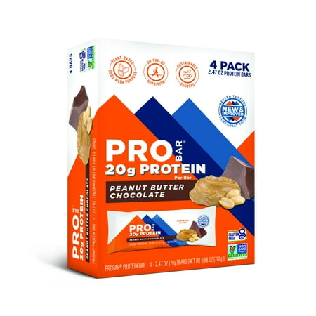 PROBAR - Protein Bar, Peanut Butter Chocolate, 20g Plant-Based Protein, 4 Count