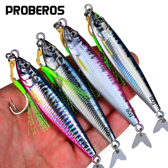 PROBEROS 4 PCS Slow Sinking Metal Jig Fishing Lures - 3D Printed Hard Bait with Treble Hooks & Willow Blades