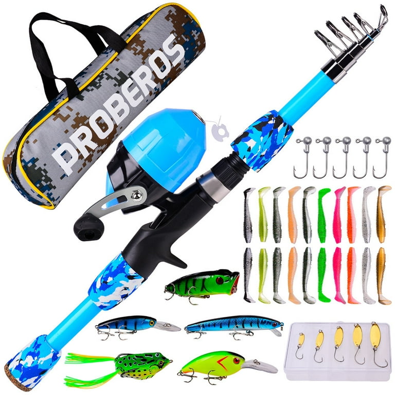PROBEROS Kids Fishing Pole, Portable Telescopic Fishing Rod and Reel Combo  Kit with Spincast Fishing Reel Tackle Box for Girls, Youth