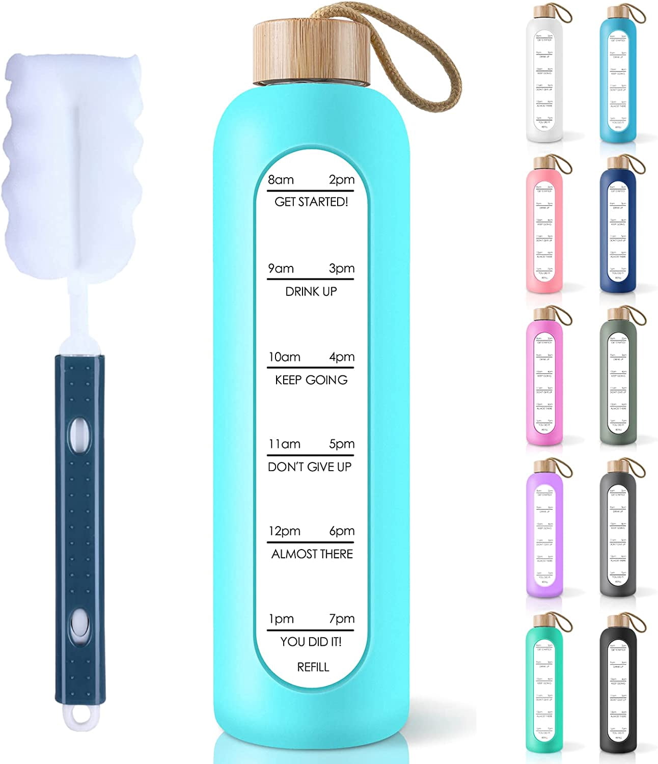 PROBTTL 32 Oz Borosilicate Glass Water with Time Marker Reminder Quotes ...