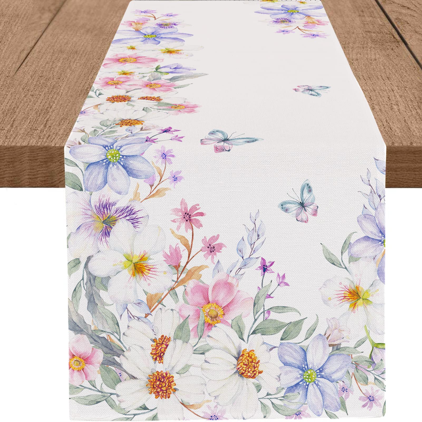 PROCIDA Spring Floral Table Runner Watercolor Colorful Wildflower